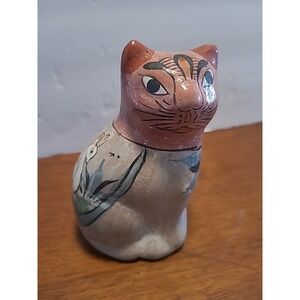 Vintage Mexican Tonala like Cat Ceramic Pottery Folk‎ Art Handpainted 5 inch